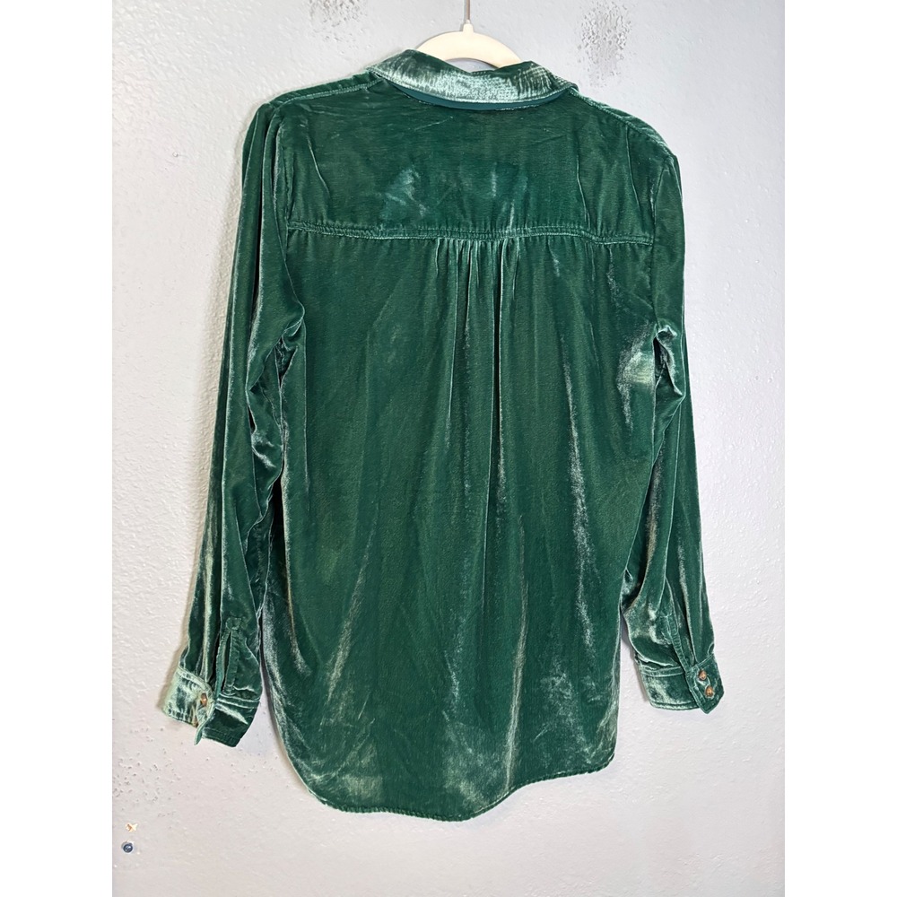 Pilcro Anthropologie Green Velvet Relaxed Button Down Hadley Shirt Small - Picture 7 of 10